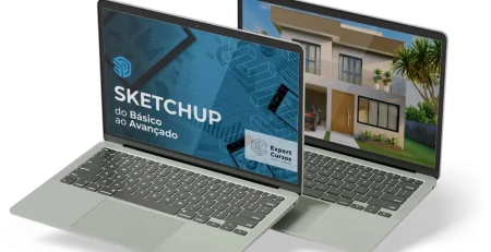 Curso de SketchUp do básico ao avançado da Expert Cursos, com projeto de sobrado em 3D