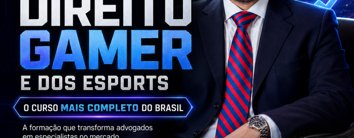 Professor Hélio Zwicker na capa do Curso Expert em Direito Gamer e dos eSports