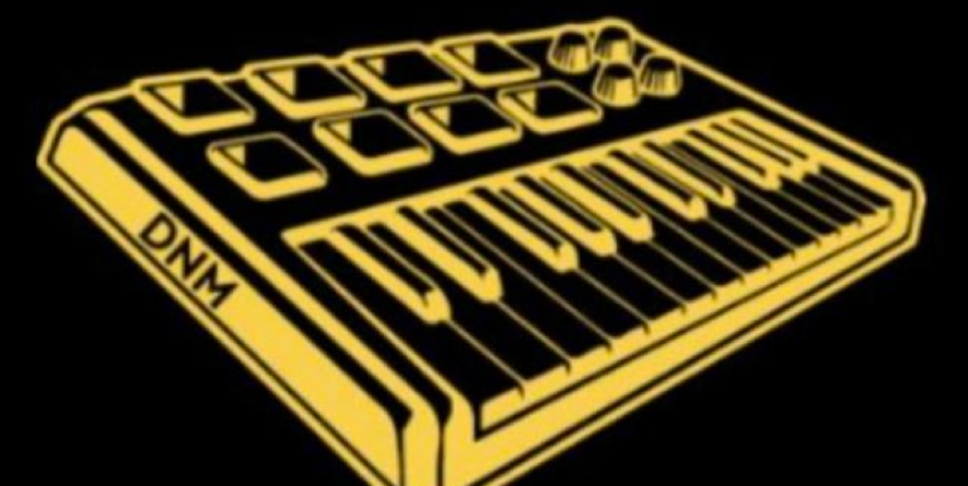 Ilustração de teclado controlador MIDI, logotipo do curso Dominando as Notas Musicais