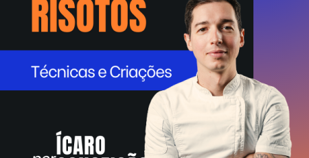 Chef Ícaro Conceição na capa do curso online Arte dos Risotos