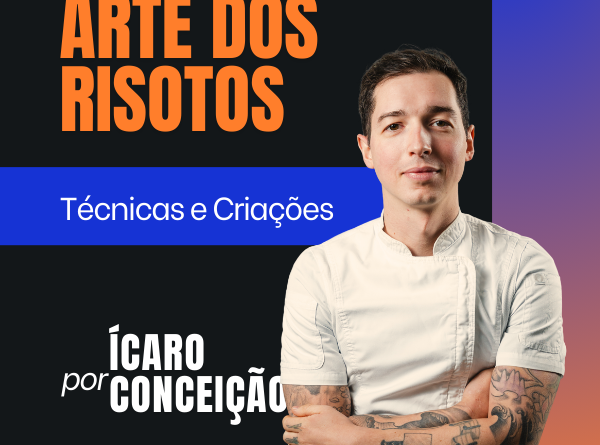 Chef Ícaro Conceição na capa do curso online Arte dos Risotos