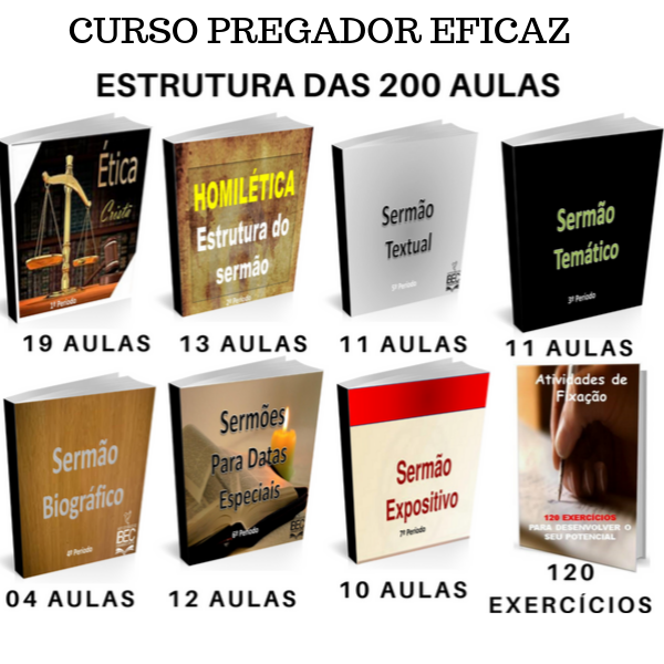 Estrutura das 200 aulas do curso Pregador Eficaz: ética cristã, homilética e tipos de sermão