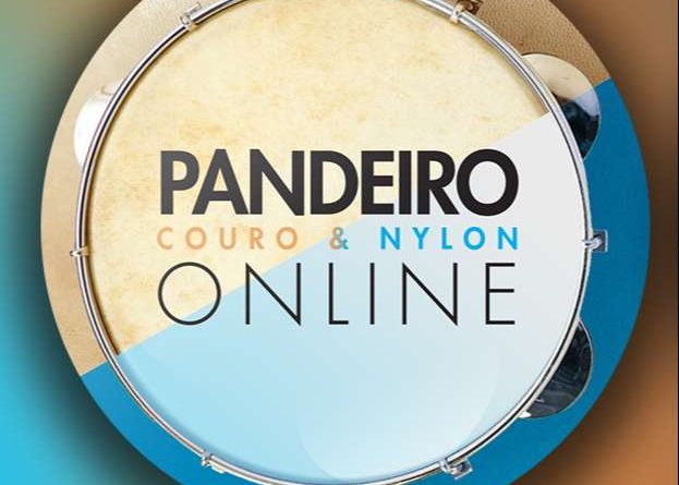 Pandeiro com o logotipo do curso Pandeiro Online, couro e nylon