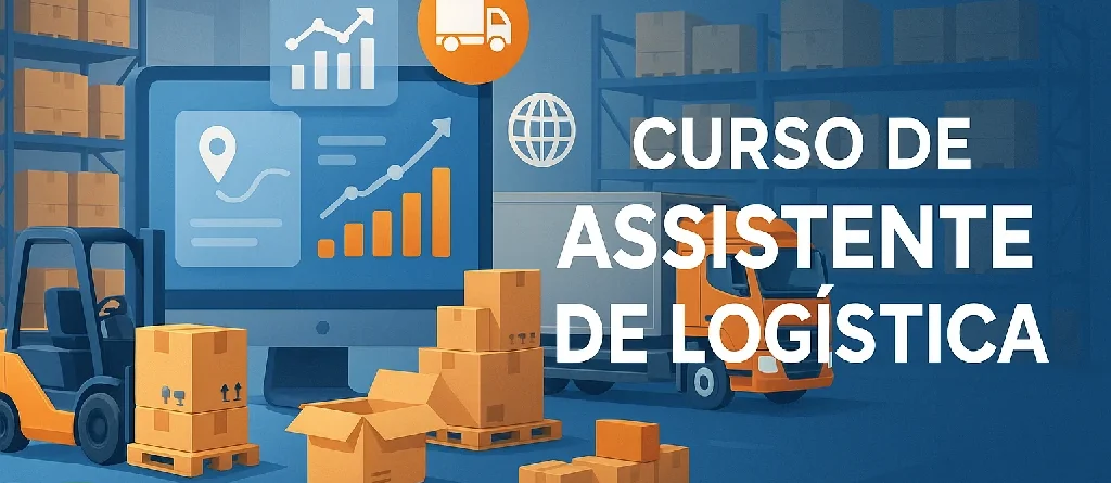 Profissional de logística em um centro de distribuição, capa do curso de Assistente de Logística