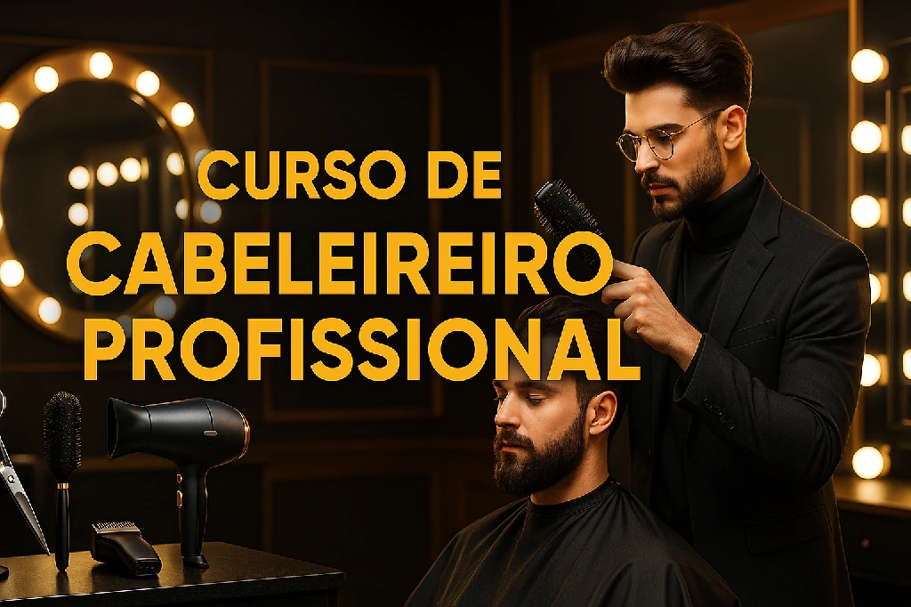 Cabeleireira escovando o cabelo de uma cliente, capa do curso Cabeleireiro Profissional