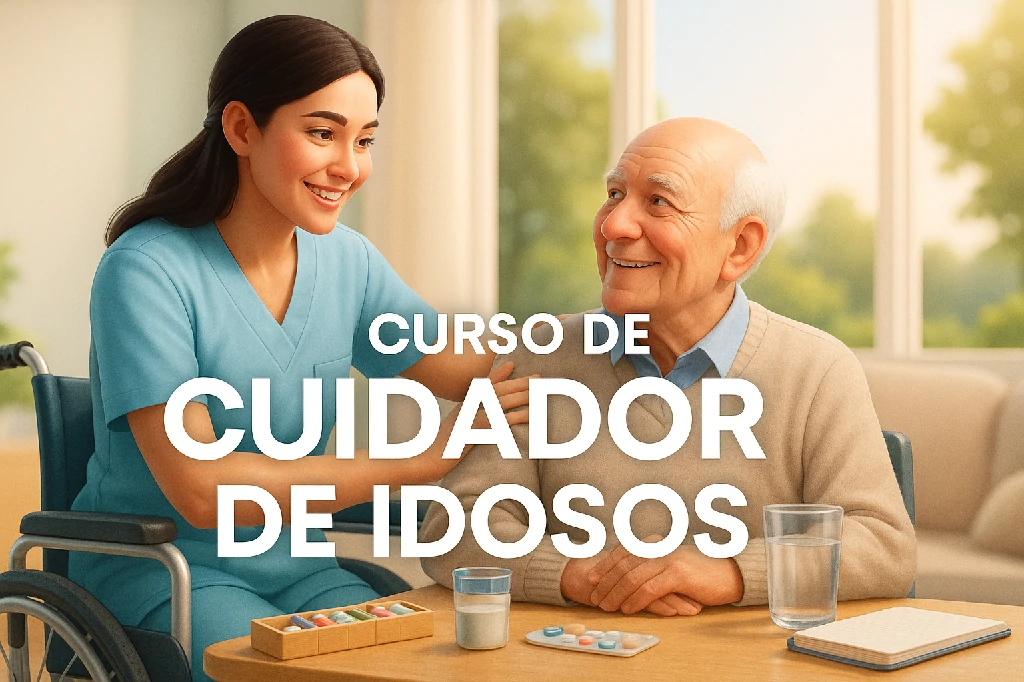 Cuidadora de mãos dadas com uma senhora idosa, para o comparativo de cursos de cuidador de idosos