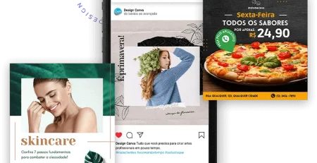 Posts e artes de design gráfico, para o comparativo de cursos de CorelDRAW, Photoshop e Canva